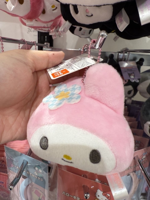 Can do 限定 Sanrio聯名千鳥格小花大頭絨毛吊飾